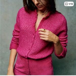 Sezane Saphia Cardigan Sweater in Winter Raspberry